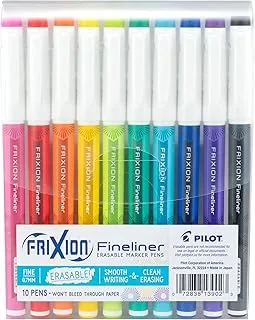 Pilot, FriXion Fineliner Erasable Marker Pens, Fine Point .5 mm, Pack of 10, Assorted Colors