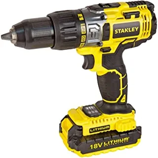 Stanley Cordless Hammer Drill, 18V 2.0 Ah, Li-Ion Battery with Charger, Kitbox, Yellow - STDC18M2K-B5, 2 Years Brand Warranty