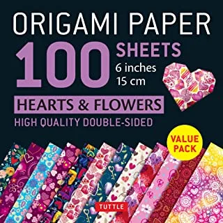 ورق اوريغامي 100 ورقة قلوب وزهور 6 بوصات (15 سم): ورق Tuttle Origami: أوراق أوريغامي على الوجهين مطبوعة بـ 12 نمطًا مختلفًا: تعليمات لـ 6 مشاريع متضمنة