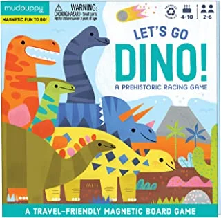 Mudpuppy Let’s Go, Dinos! Magnetic Board Game – Colorful Racing Game for Kids Ages 5-10, 2-6 Players – Compact & Magnetic Design, Ideal Travel Activity for Kids, Instructions Included