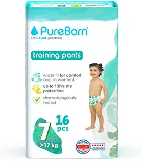 PureBorn Baby Dry Pull Up Diapers/Nappy Pants Suitable for Babies |Size -7 |Single Pack|16 Pieces|Superior Upto 12 Hours Day & Night Protection|Dermatologically tested|Super Soft|Skin Friendly