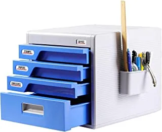 Serene Life Locking Drawer Cabinet Desk Organizer - Home Office Desktop File Storage Box w/ 4 Lock Drawers, Great for Filing & Organizing Paper Documents, Tools, Kids Craft Supplies - SLFCAB20