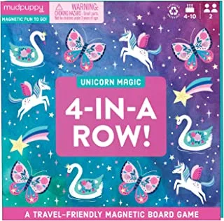 Mudpuppy Unicorn Magic 4-in-a-Row Magnetic Board Game - Colorful Strategy Game for Kids Ages 5-10, 2plus Players - Compact and Magnetic Design, Ideal Travel Activity for Kids, Instructions Included