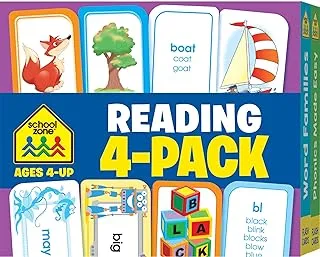 School Zone - Reading Flash Card 4-Pack - Ages 4 and Up, Short and Long Vowel Sounds, Combination Sounds, Rhyming, and More (Flash Card 4-pk)