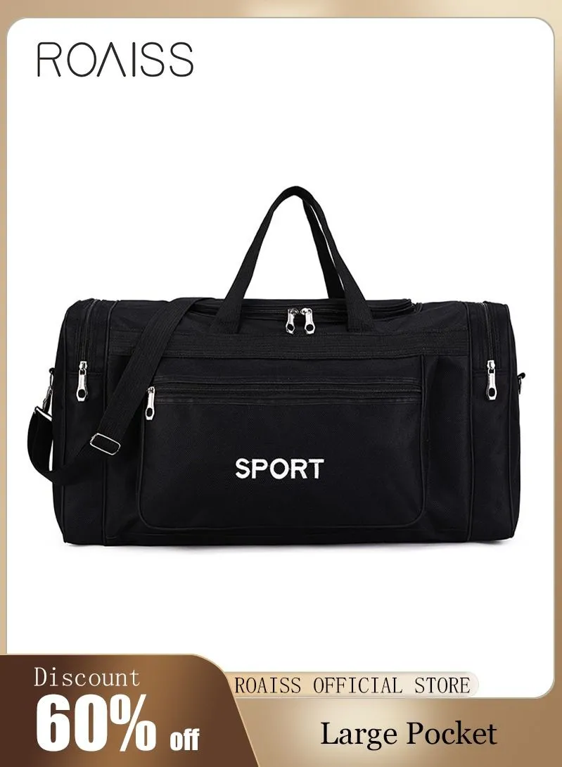 roaiss Unisex Travel Duffel Bag Large Capacity Lightweight Wear-resistant Oxford Fabric Multipurpose Foldable Luggage Handbag for Fitness Sports Training Trip Black