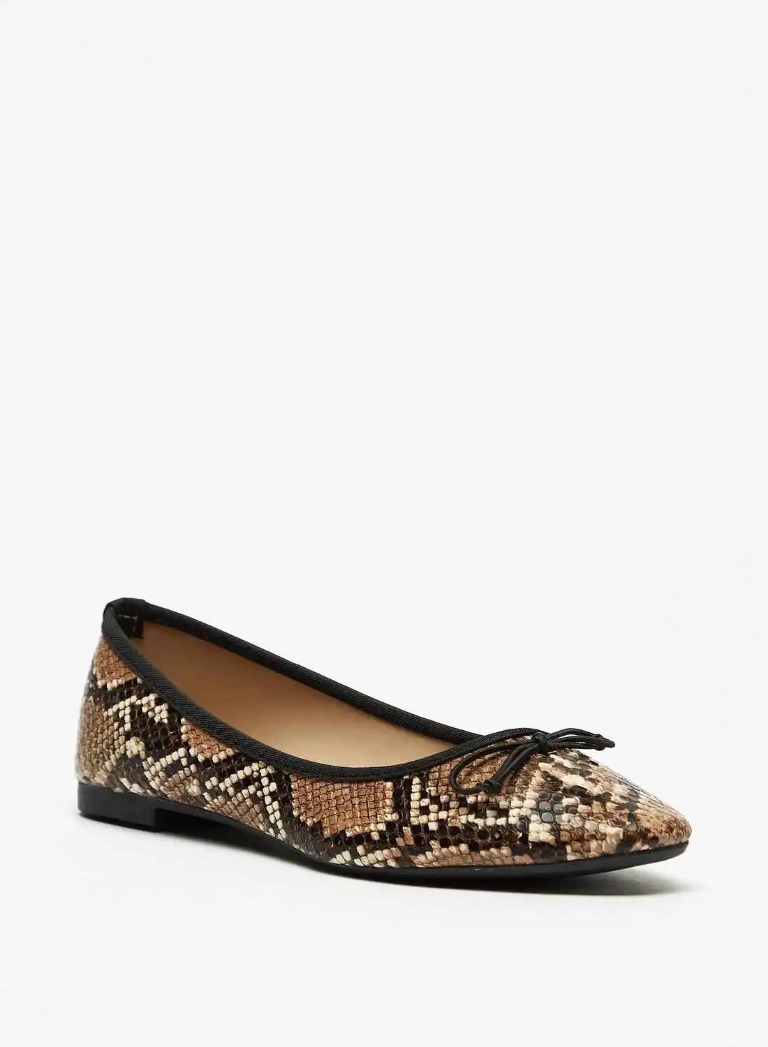 Flora Bella Animal Print Round Toe Slip On Ballerina Shoes with Bow Accent Brown