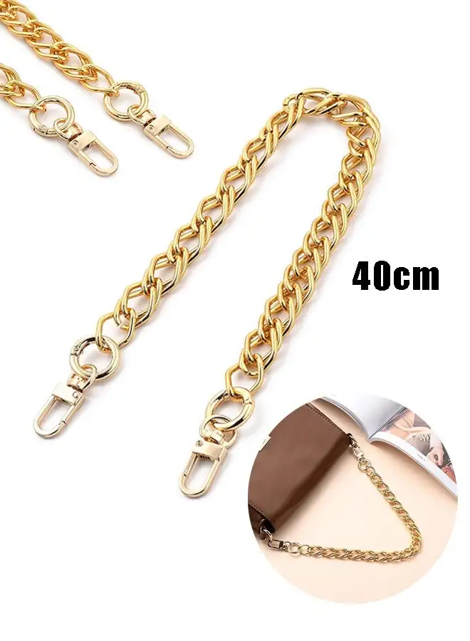 Generic Purse Chain Strap, 40cm Iron Flat Chain Belt for Women, Replaceable and Detachable Flat Gold Chain Strap with Metal Buckles for DIY Handbag, Clutch Bag, Shoulder Bag (Gold)
