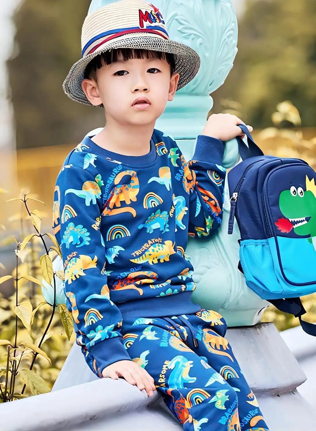 roaiss Boy's Toddler Autumn Pullover Sweater Children's Popular Round Neck Sweatshirt Kids Dinosaur Graphic Clothing Long Sleeve Tops Pure Cotton Fall Winter Outfit Blue