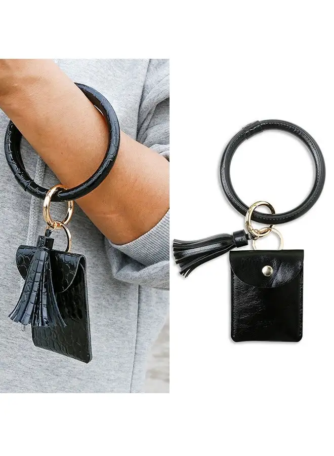 Generic Wristlet Keychain, Alloy Key Ring Wallet Bracelets Card Holder Purse with Tassel for Women Girl