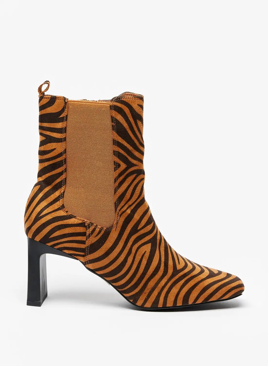 shoexpress Womens Animal Print Ankle Boots with Zip Closure and Block Heels Brown