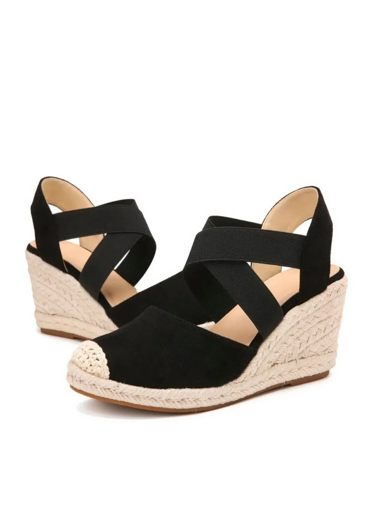 Generic Closed Toe   Espadrille Wedges Sandals Black