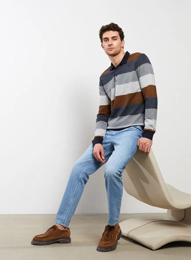 LC WAIKIKI Polo Neck Long Sleeve Striped Men's Sweatshirt