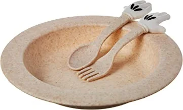 مجموعة أدوات المائدة Shallow BD-WS-10 (بيج) من قش القمح- طبق | ملعقة | شوكة - بيج