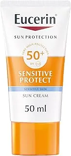 Eucerin Sun Sensitive Protect Facial Sunscreen, High UVA/UVB Protection, SPF 50+, Water-Resistant, Fragrance-Free, Sun Protection For Sensitive and Dry Skin, Suitable for Atopic Skin, 50ml