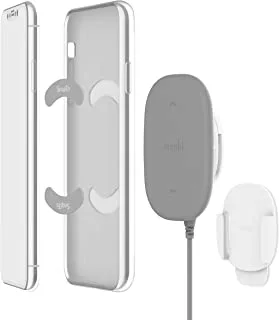 Moshi - SnapTo Magnetic Fast Wireless Charger - Includes 3M Wall Mount Kit and USB-C to USB-A 1.2M Cable, Mount On Any Flat Surface; Wall, Monitor, and More - Gray