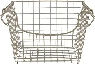 Spectrum Diversified Scoop Stackable Basket Vintage-Inspired Steel Wire Storage Bin, Pantry Storage & Closet Organizer, Modular Stacking System, Medium, Satin Nickel