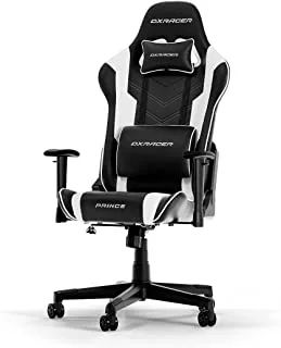 DXRacer Prince P132 Gaming Chair, Premium PVC Leather Racing Style Office Computer Seat Recliner with Ergonomic Headrest and Lumbar Support, Standard, Black and White
