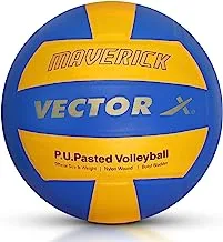 Vector X Maverick-18P PU Volley Ball | Color: Yellow & Blue | Size: 4 | Material Polyurethane (PU) | 18 Panels Volleyball Ball | All Weather Proof | Butyl Bladder | Nylon Wound