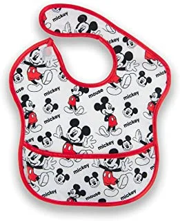 Disney Mickey Mouse Bibs - Washable, Stain and Odor Resistant, 100% Water-Proof, Pack of 1. Age: 6 – 24 months (Official Disney Product)