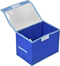 Heart Home Lehariya Printed Foldable Small Non-Woven Storage Box/Bin For Books, Towels, Magazines, DVDs & More With Tranasparent Lid (Blue) -44HH0450