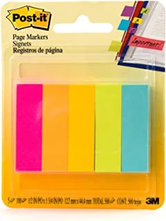 Post-it Page Markers 0.5 x 1.75 in (12.7 x 44.4 mm) Assorted colors, 5 colors/pack | Mark, Highlight, Color Code | No damage | Page Markers | Book Tabs | Small Sticky Notes