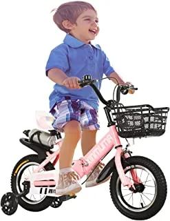COOLBABY Kids Bike with Hand Brake and Basket for Ages 3-12 Years, 12/16 Inch Princess Bikes Bicycles with Training Wheels and Fenders, Children Bicycle