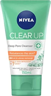 NIVEA Face Wash Deep Pore Cleanser, Clear Up with Sea Salt, Salicylic & Hyaluronic Acid, 150ml