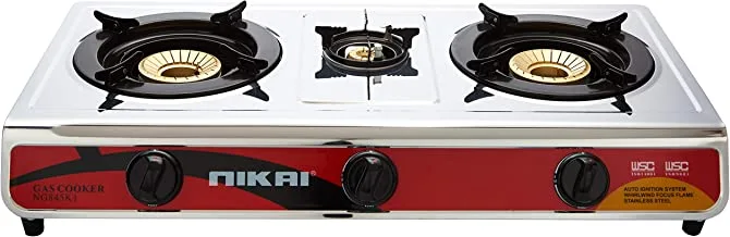 Nikai Auto Ignition Gas Cooker with 3 Burner| Model No NG845K1 with 2 Years Warranty