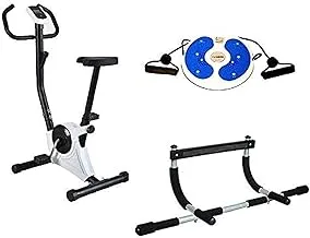 Bicycle Exercise and Slimming from Fitness World, Silver, CF-937A With Rotating tablet with two hands for balance for exercises With Iron Gym Total Upper Body Work Bar