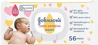 Johnson's Baby, Wipes, Extra Sensitive, 98% pure water, pack of 56 wipes