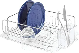 Idesign Forma Stainless Steel Sink Dish Drainer Rack With Tray Kitchen Drying Rack For Drying Glasses, Silverware, Bowls, Plates, Clear