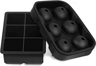 Large Size Ice Maker Hold Silicone Cube Tray And Ball Tray (Set of 2) Black