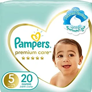 Pampers Premium Care, Size 5, Junior, 11-16kg, Mid Pack, 20 Taped Diapers