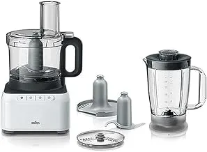 Braun Food Processor White , 800 Watts, Blender 1.2 L, Food Prep Bowl 2.1 L, 2 Speed Button And Pulse, FP3131WH, 2 Years Warranty
