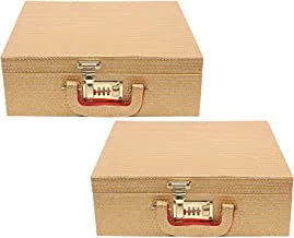 Kuber Industries Glitter Dot Design Wooden 3 Rod Bangle Box, Organizer For Bangle, Watches, Bracelets, Jewllery With Mirror & Number Lock System - Pack of 2 (Gold)-47KM0604