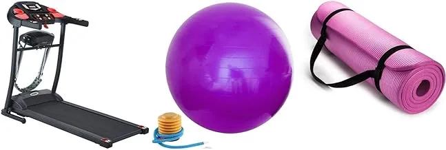 جهاز الجري WorldWide مع كرة اليوجا GYM 85 سم كرة توازن متوازنة لليوجا واللياقة البدنية وكرة التمرين مع مضخة هواء (أرجواني) مع مرتبة اليوغا الأكثر تقدمًا في العالم ، زهري