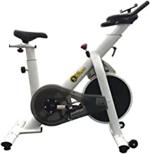 Marshal Fitness Indoor Cycling Bike, Cardio Workout Fitness Spinning Bike Quiet Belt Drive Exercise Stationary Bycicle, Stable Flywheel/Adjustable Seat & Handle with iPad Holder -1827 White
