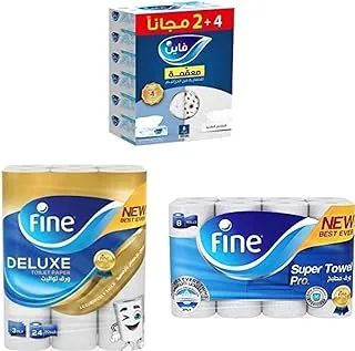 Fine Home Bundle (Fine Classic Tissue X 12 Pieces And Fine Deluxe Toilet Rolls X 12 Rolls And Fine Super Towel Pro X 8 Rolls)