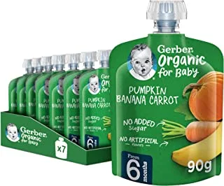 Gerber Organic Puree, Pumpkin, Banana & Carrot, Baby Food, From 6 Months, 90g (6 Pouches)