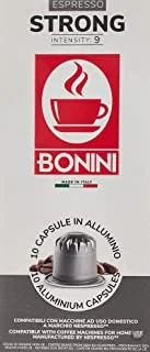 Bonini Strong coffee capsules from Italy, Nespresso compatible machine, 1 Box of 10 aluminium capsules (55 grams) 8051732625315, Silver