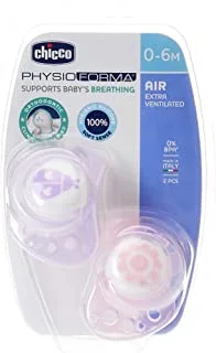 Physio Air Silicone Pacifier (Girl) 0-6M - 2Pcs Chicco's Physio Air Silicone Pacifier Is Suitable For Babies Aged 0-6 Months.