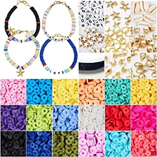 SHOWAY Clay Beads 4000+ PCS Letter Beads and Pony Beads for Jewelry Making Bracelets Necklace Earring DIY Craft Kit with Pendant and Jump Rings - Creat 30-40 Pack Bracelets