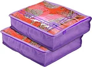 Kuber Industries Non-Woven Foldable Single Saree Cover, Wardrobe Organiser With Tranasparent Top- Pack of 2 (Purple)-44KM0334