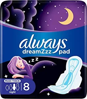 Always Clean & Dry Maxi Thick, Night Sanitary Pads With Wings, 8 Pads