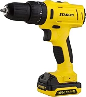 Stanley 12V Li-Ion Cordless Hammer Drill Driver with 2x1.5Ah Batteries, Battery Charger and Kitbox, Yellow/Black, SCH121S2K-B5