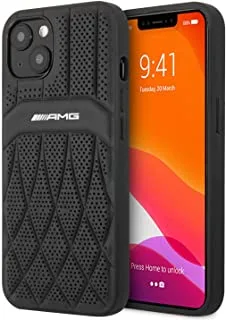 AMG Genuine Leather Case With Perforated Black Leather Curved Lines Hot Stamped With Logo For iPhone 13 (6.1