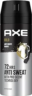 AX Men Antiperspirant Deodorant Spray ، للحماية من العلامات وحماية طويلة الأمد للرائحة ، ذهبي ، 72 ساعة مضاد للعرق ، 150 مل
