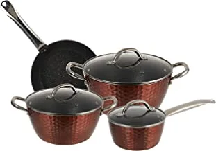 WILSON ALUMINIUM COPPER HAMMERED 7PCS COOKWARE SET WITH INDUCTION BOTTOM AND MARBLE COATING INSIDE (CKB4-COPR-7P)