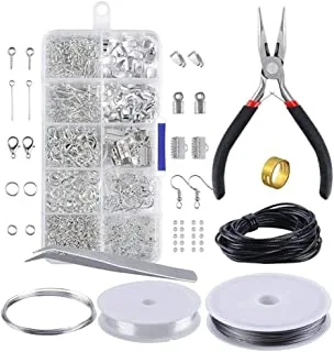 Showay Jewelry Making Kit Jewelry Findings Starter Set Jewelry Beading Making And Repair Tools Pliers Silver Beads Wire Starter Tool, White, ‎130335#Sy-Fba2