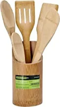 Royalford Organic Bamboo Kitchen Tools, Rf10239 | Spatula, Turner, Slotted Turner, Serving Spoon, Rice Spoon And Holder | Nonstick Kitchen Utensil Set | Non-Scratch Cookware Tools, Multi